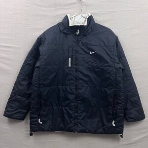 Nike Reversible Puffer Jacket Mens Large Black White Vintage Embroidered Logo